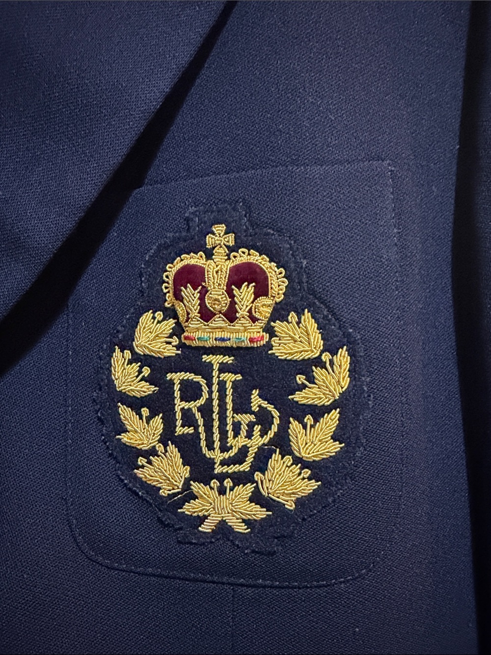Women’s Lauren Ralph Lauren Navy Blazer with Gold Crest Emblem - Picture 2 of 6